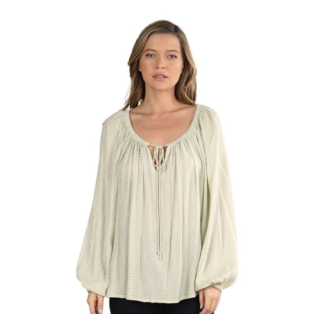 Lovestitch Cream Gold Balloon Sleeve Keyhole Longsleeve Women Top Medium/Large